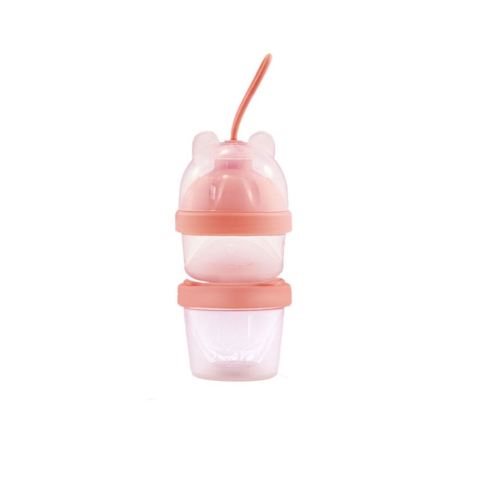 Baby Formula Dispenser Portable 2 Layer Stackable Transparent Storage Container for Milk Powder and Snack Storage Pink big image 3