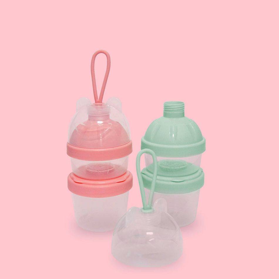 Baby Formula Dispenser Portable 2 Layer Stackable Transparent Storage Container for Milk Powder and Snack Storage Pink big image 1