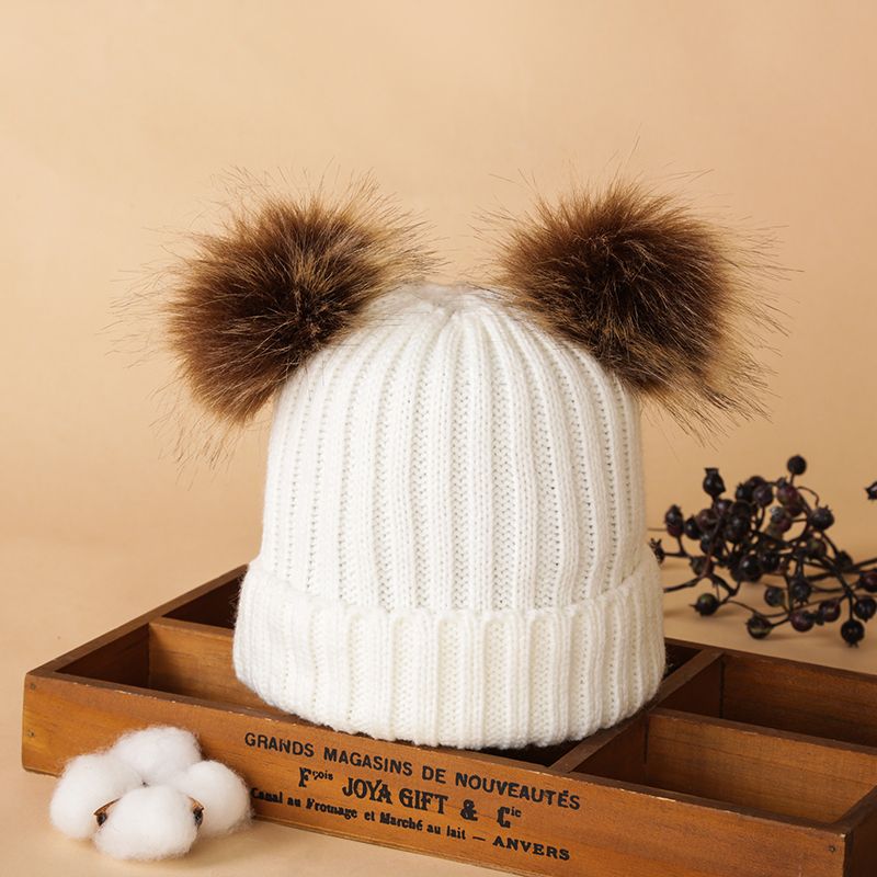 Baby / Toddler Fashionable Solid Pompon Knitted Beanie Hat White