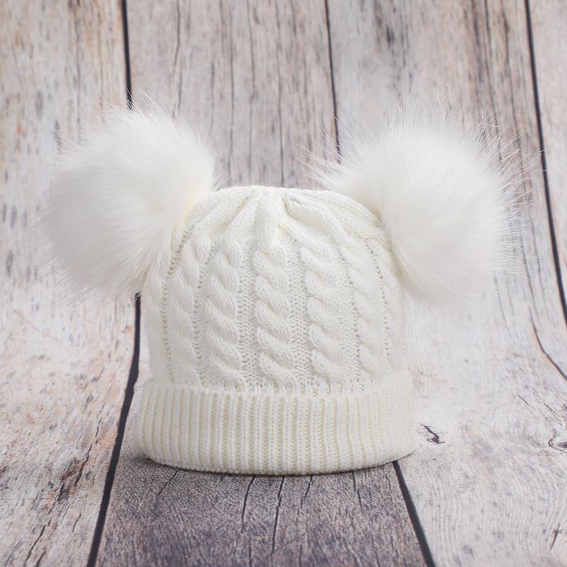 Baby / Toddler Solid Pompon Kintted Beanie Hat White