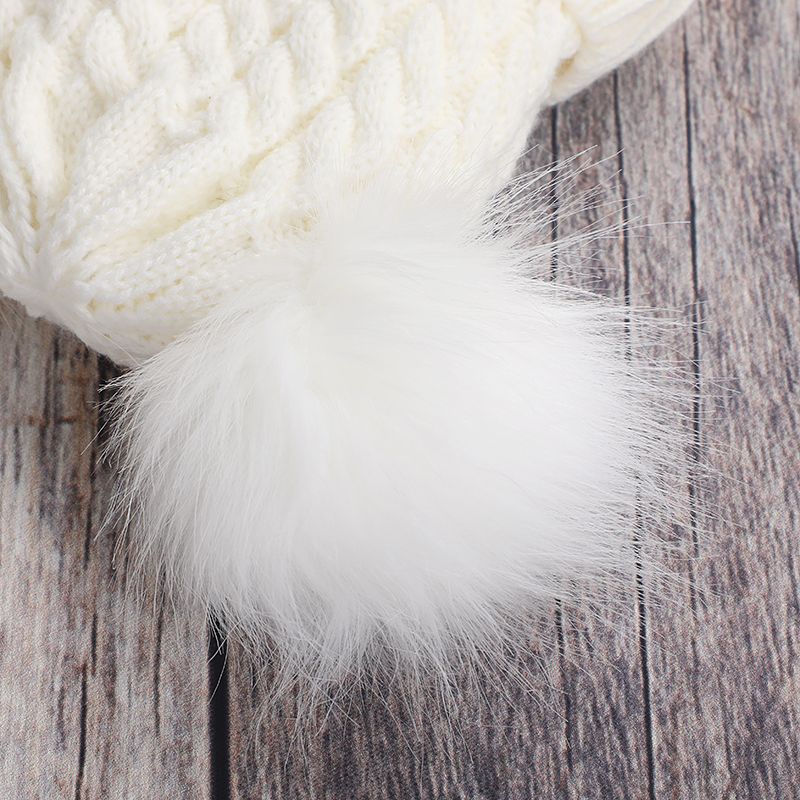 Baby / Toddler Solid Pompon Kintted Beanie Hat White big image 4