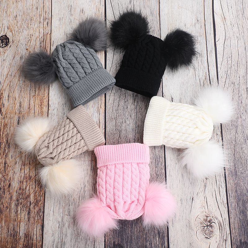 Baby / Toddler Solid Pompon Kintted Beanie Hat White big image 5