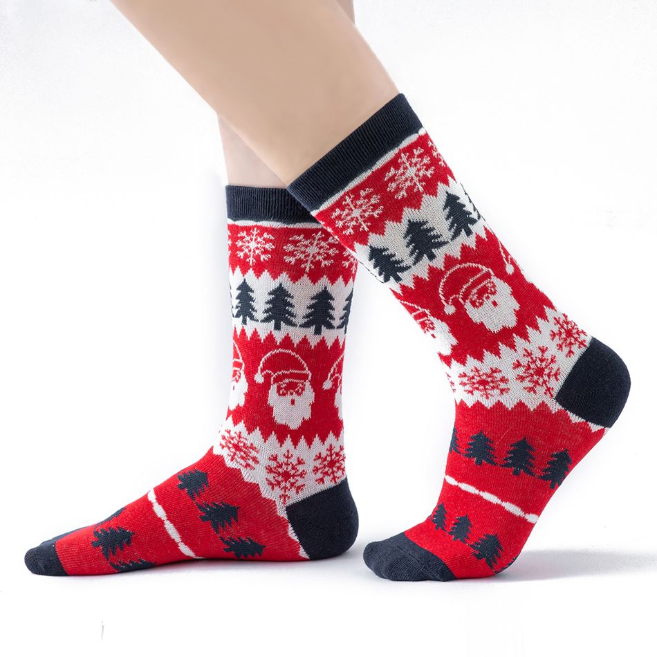 Christmas Tree Pattern Print Socks for Family Red big image 2