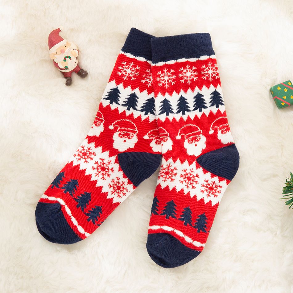 Christmas Tree Pattern Print Socks for Family Red big image 3