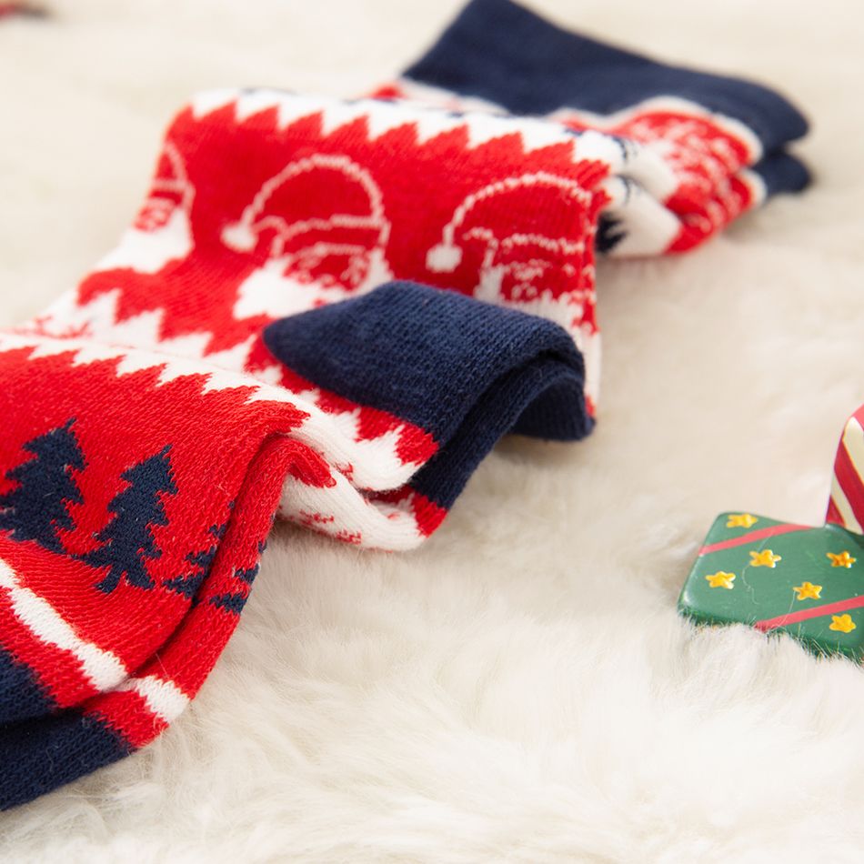 Christmas Tree Pattern Print Socks for Family Red big image 4
