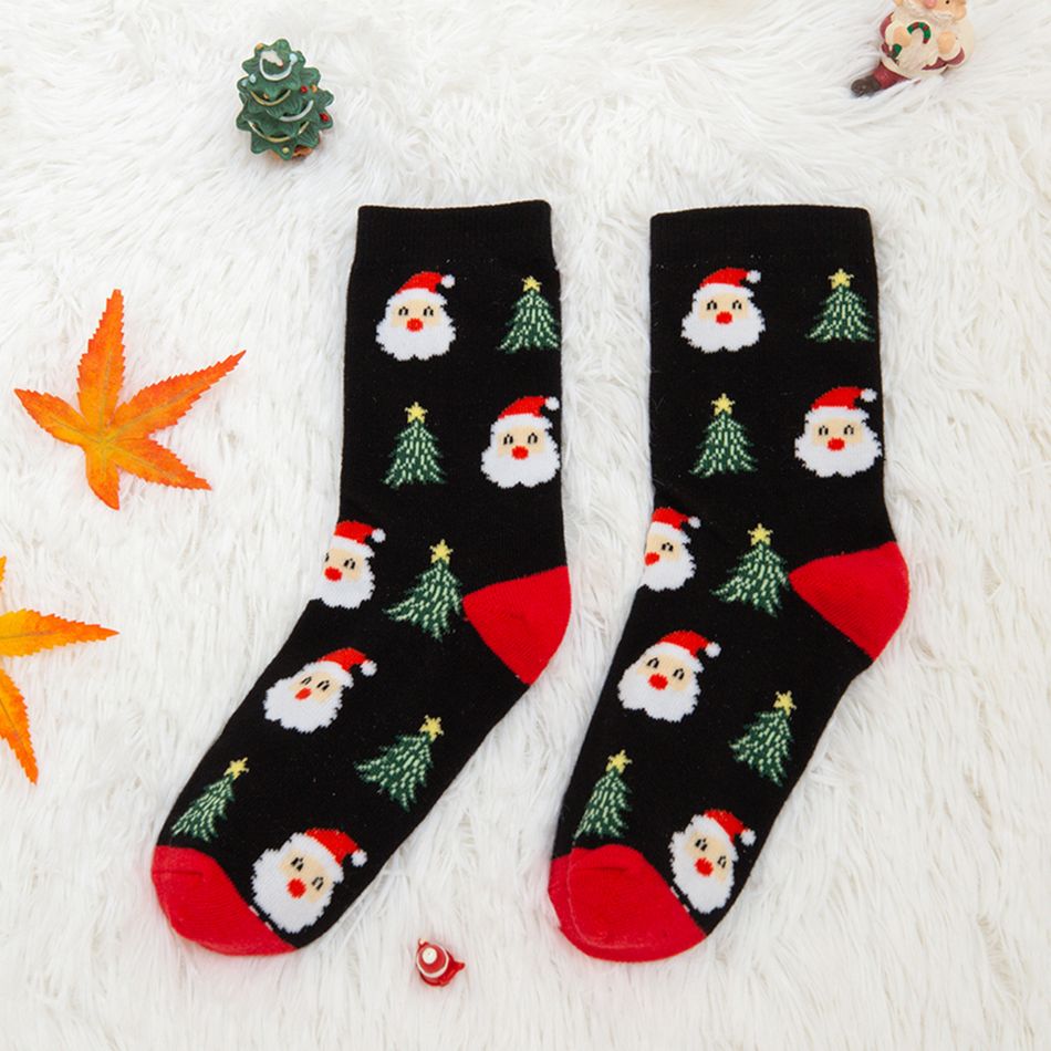 100% Cotton Christmas Santa Pattern Black Socks for Mom and Me Black big image 2