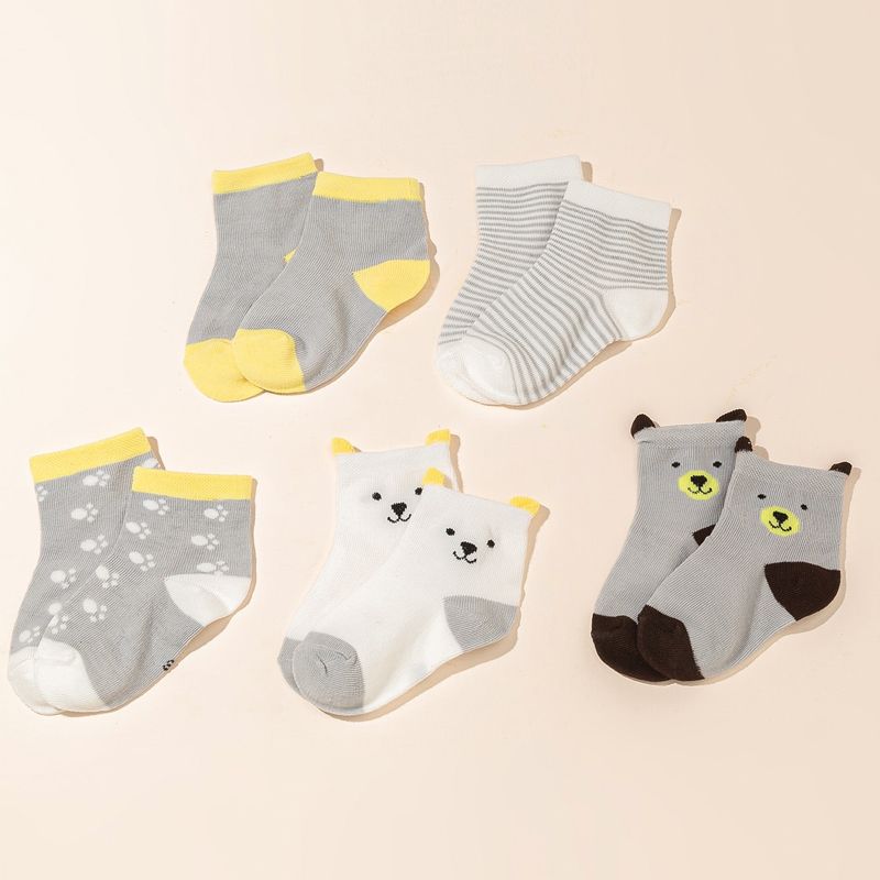 Conjunto de 5 meias com bloco de cores gráfico de desenho animado para bebês / crianças pequenas Multicolorido