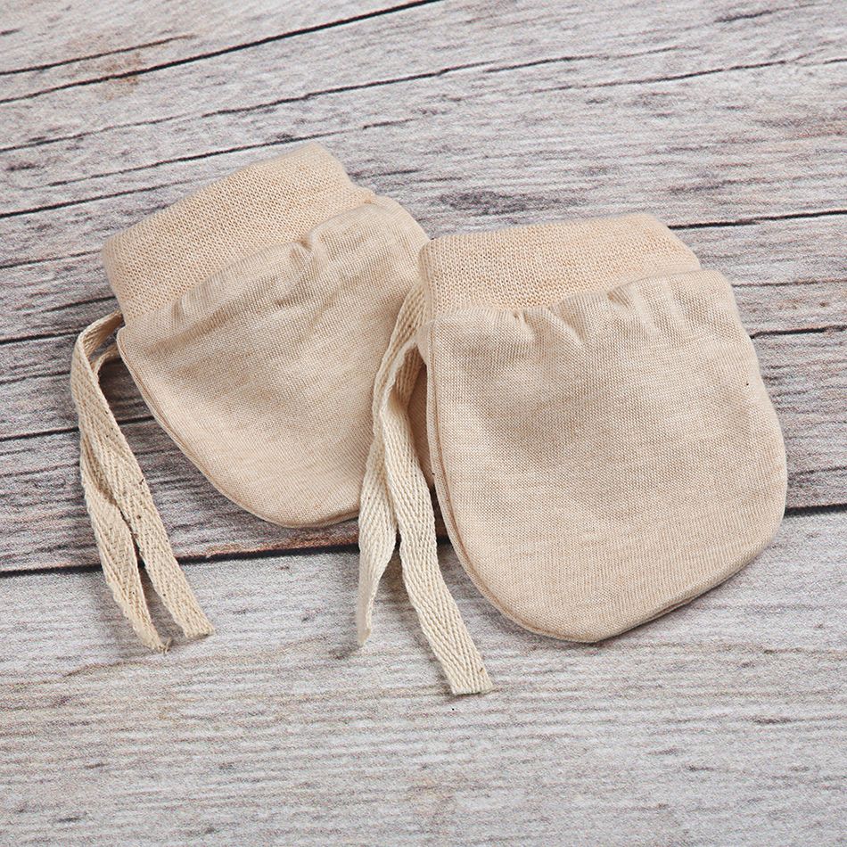 100% Cotton Baby Breathable Anti-scratch Glove Khaki big image 2