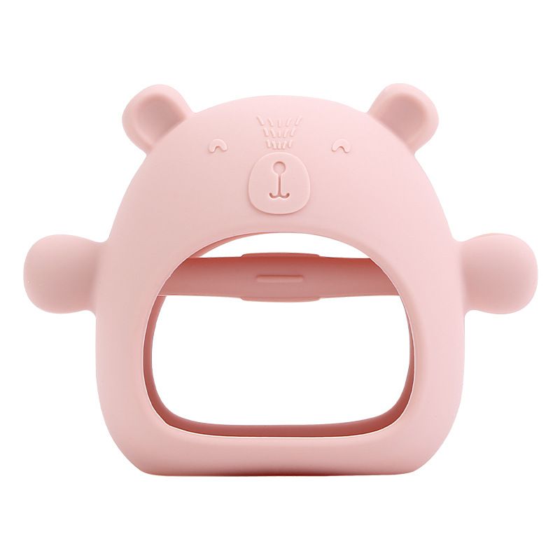 Silicone Baby Teether Toy Creative Cartoon Bear Shape Chew Toys with Easy to Hold Handles for Massage Gums Sensory Exploration Light Pink big image 3