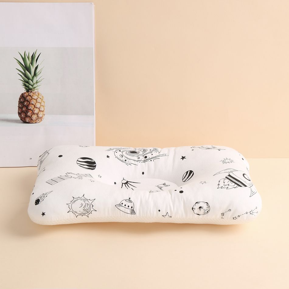 Cartoon Print Cotton Baby Sleeping Pillow to Help Prevent and Treat Flat Head Syndrome White big image 2