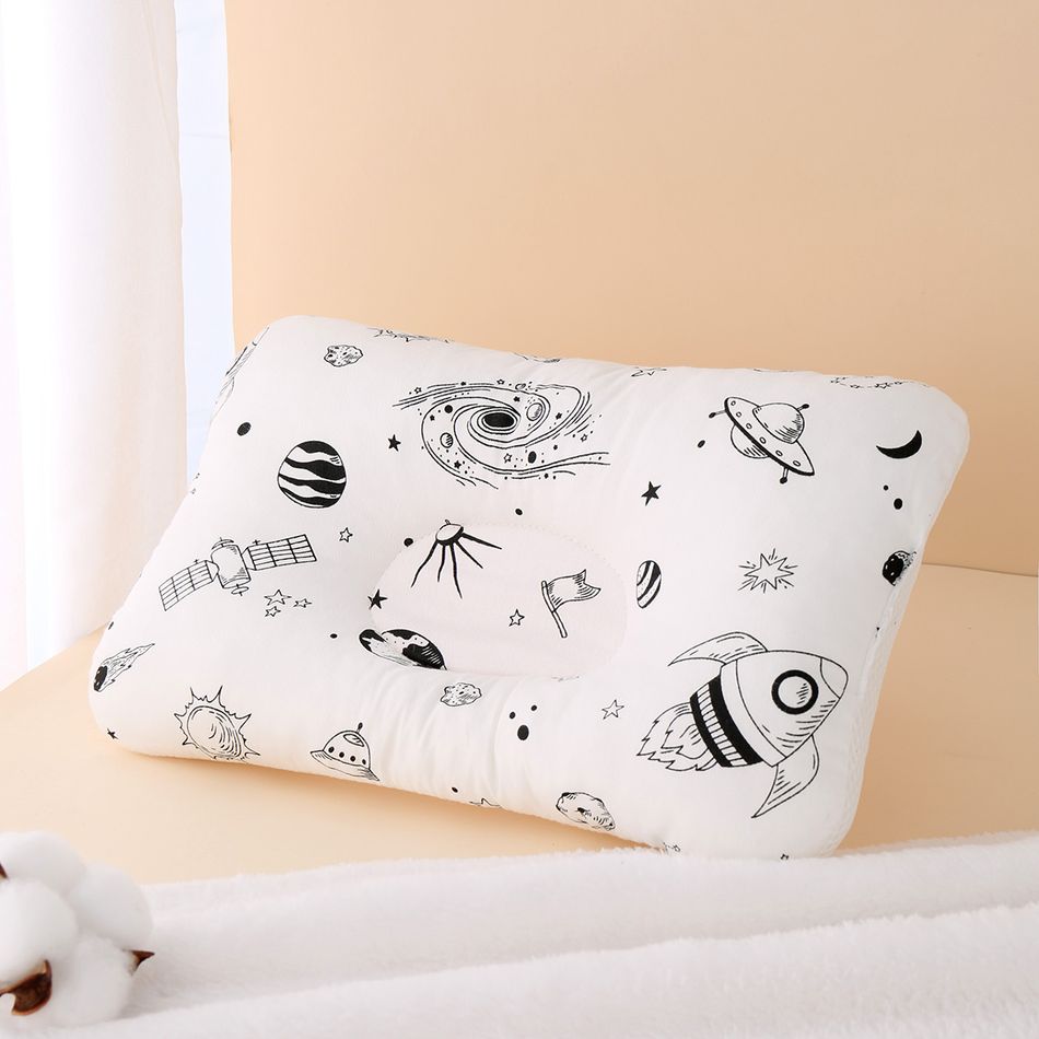 Cartoon Print Cotton Baby Sleeping Pillow to Help Prevent and Treat Flat Head Syndrome White big image 3