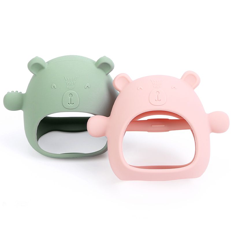 Silicone Baby Teether Toy Creative Cartoon Bear Shape Chew Toys with Easy to Hold Handles for Massage Gums Sensory Exploration Light Pink big image 2