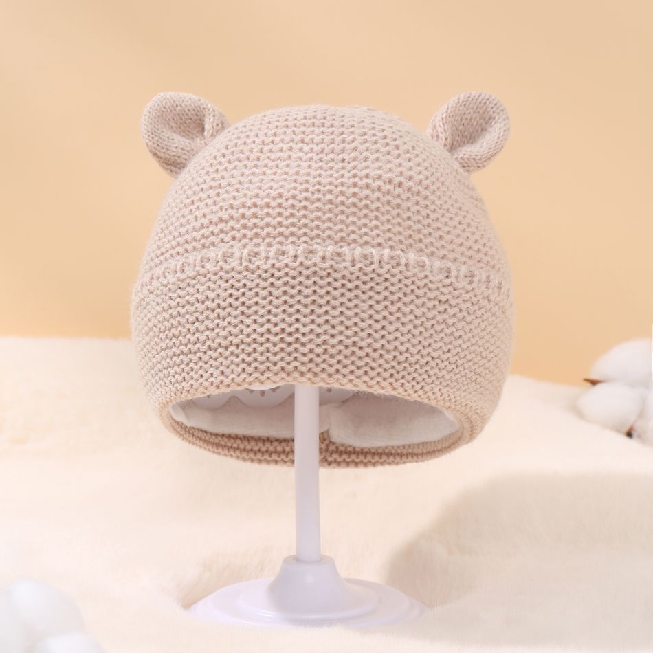 قبعة صغيرة منسوجة صلبة لديكور الأذن للأطفال كاكي big image 1