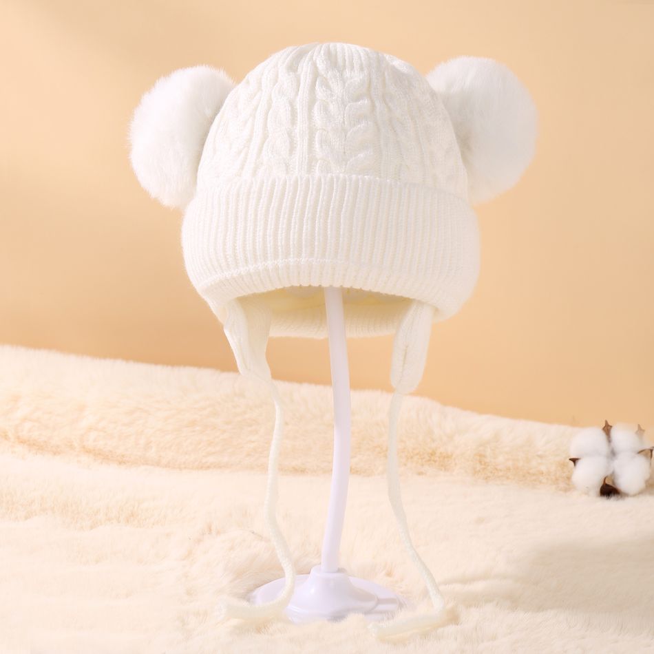 Baby / Toddler Cable Knit Lace Up Beanie Ear Protection Hat White
