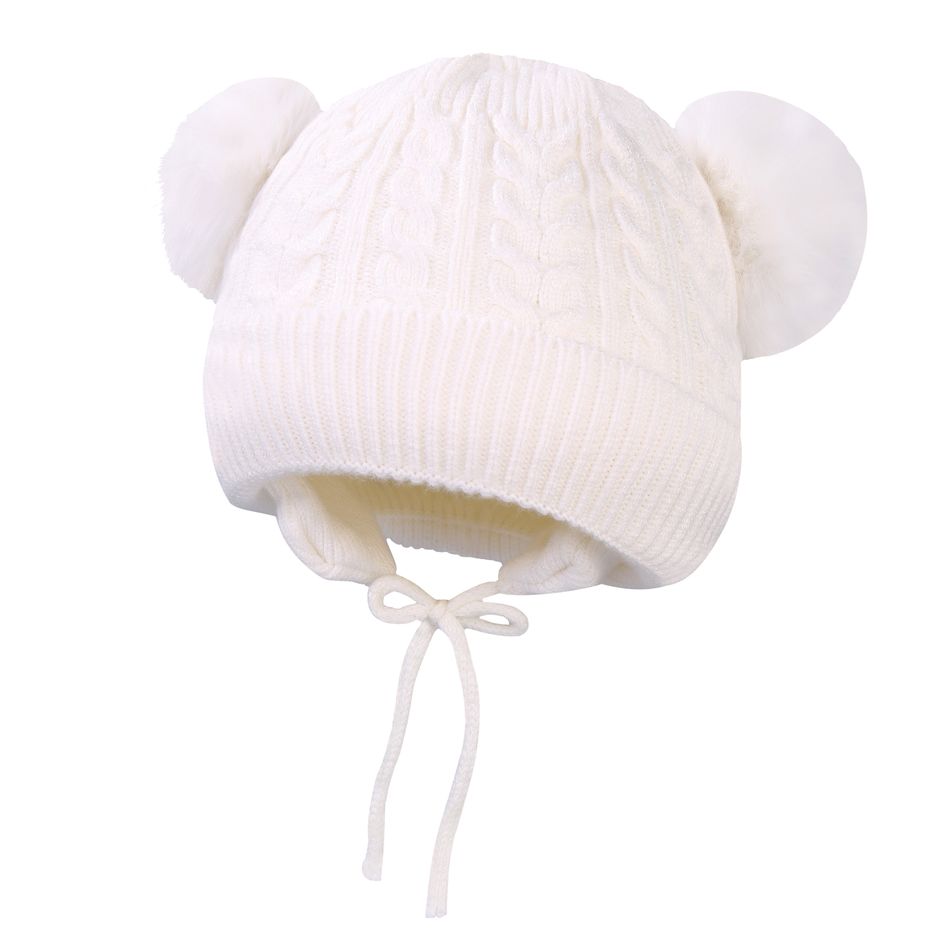 Baby / Toddler Cable Knit Lace Up Beanie Ear Protection Hat White big image 3