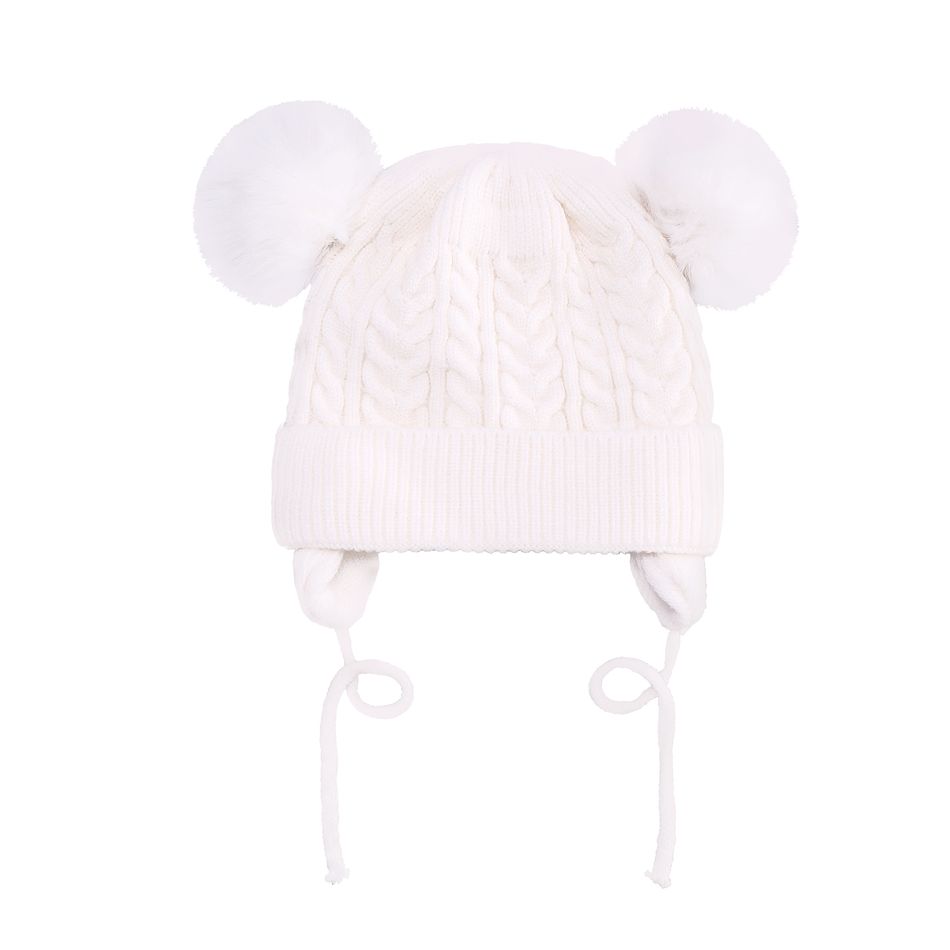 Baby / Toddler Cable Knit Lace Up Beanie Ear Protection Hat White big image 4