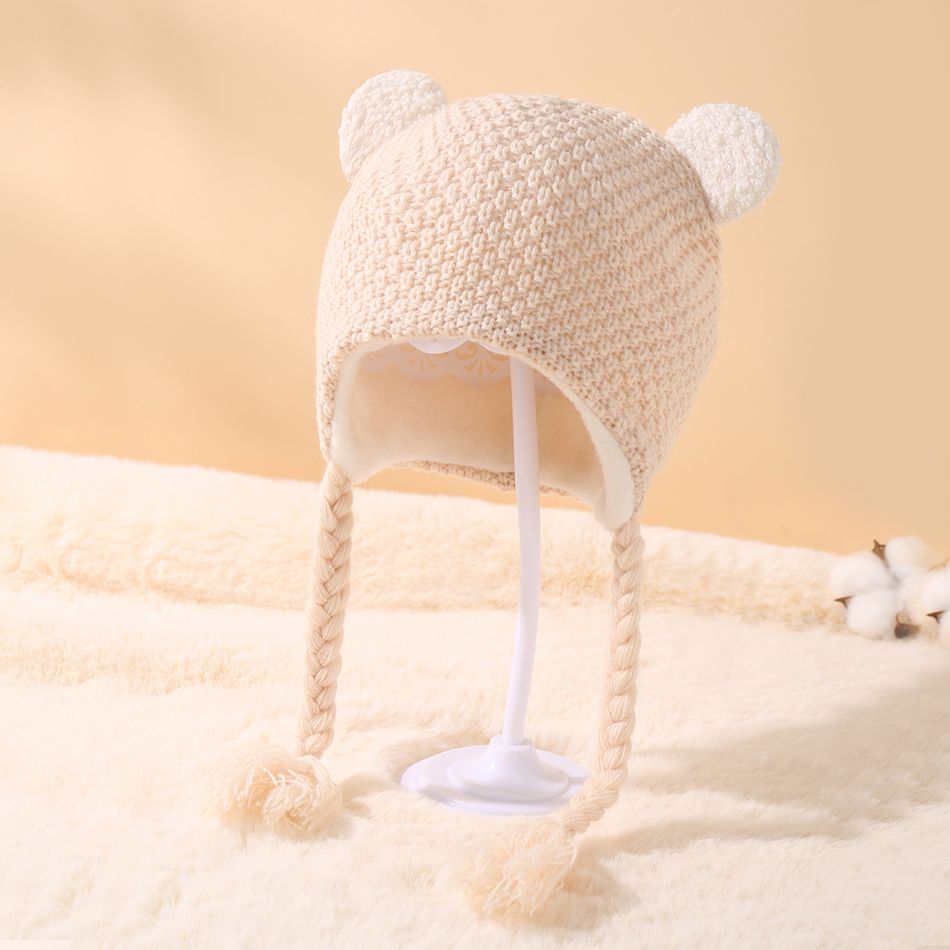 Sombrero trenzado con decoración de doble oreja para bebé/niño pequeño Caqui big image 2