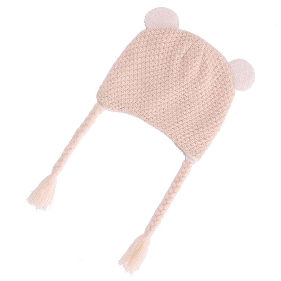Sombrero trenzado con decoración de doble oreja para bebé/niño pequeño Caqui big image 4
