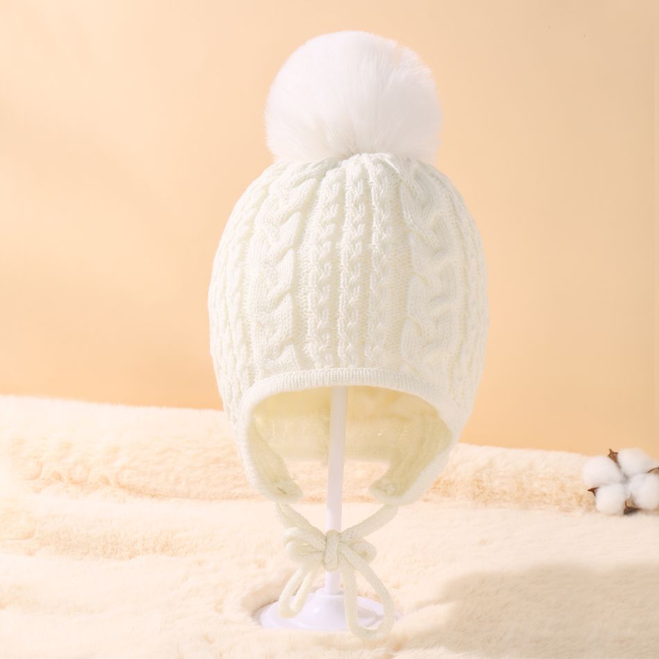 Baby / Toddler Cable Knit Lace Up Beanie Hat White