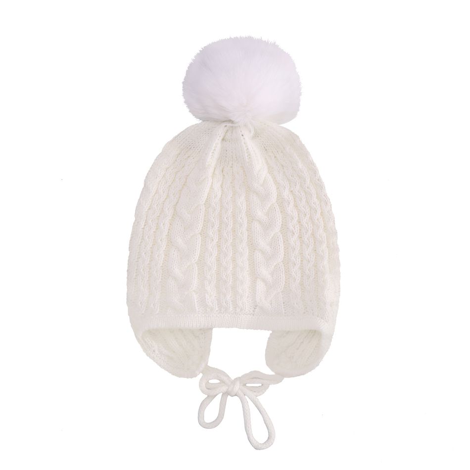 Baby / Toddler Cable Knit Lace Up Beanie Hat White big image 5