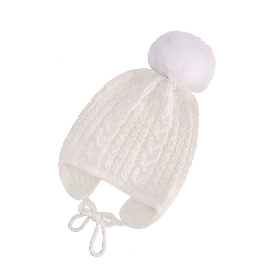 Baby / Toddler Cable Knit Lace Up Beanie Hat White big image 6