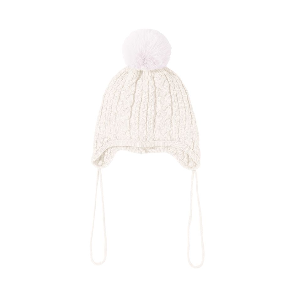 Baby / Toddler Cable Knit Lace Up Beanie Hat White big image 7