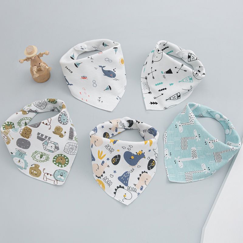 5-pack 100% Cotton Snap Button Baby Bibs Toddler Triangle Scarf Bibs for Feeding & Drooling & Teething Multi-color big image 1