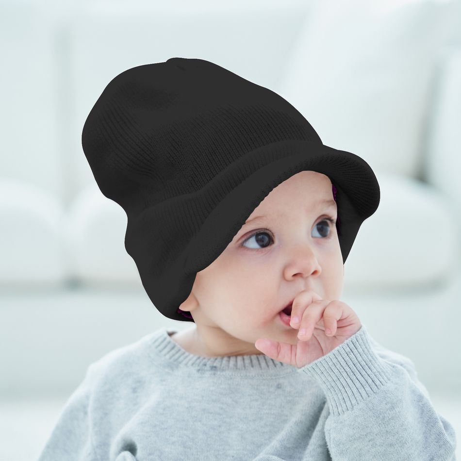 Baby / Toddler Solid Rolled Knit Cap Black big image 2