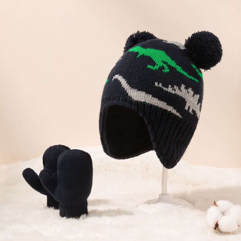 Conjunto de luvas e gorro protetor auricular com estampa de dinossauro bebê com 2 pacotes Verde big image 3