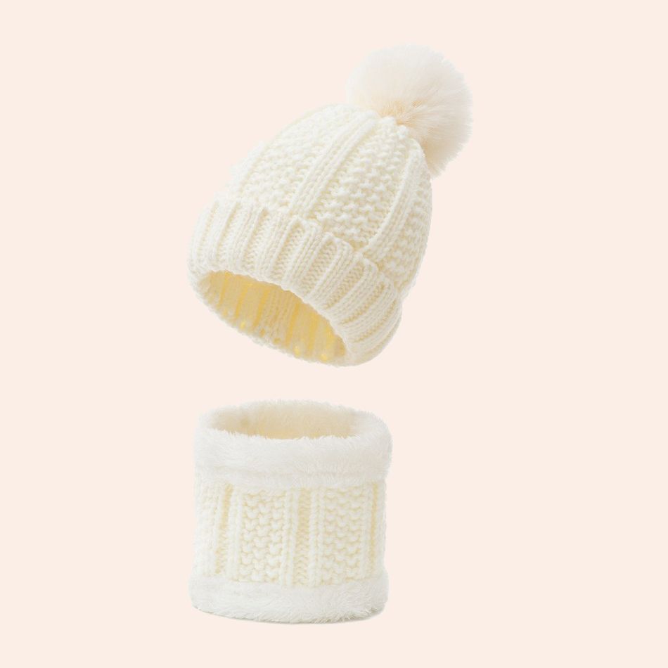 2-pack Baby / Toddler Fleece Lined Knitted Beanie Hat & Infinity Scarf White
