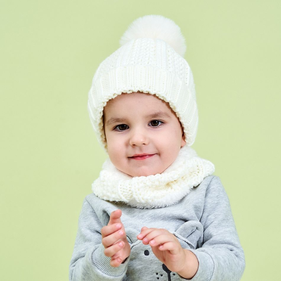 عبوة من قطعتين قبعة صغيرة محبوكة للأطفال / الأطفال الصغار ووشاح إنفينيتي أبيض big image 2