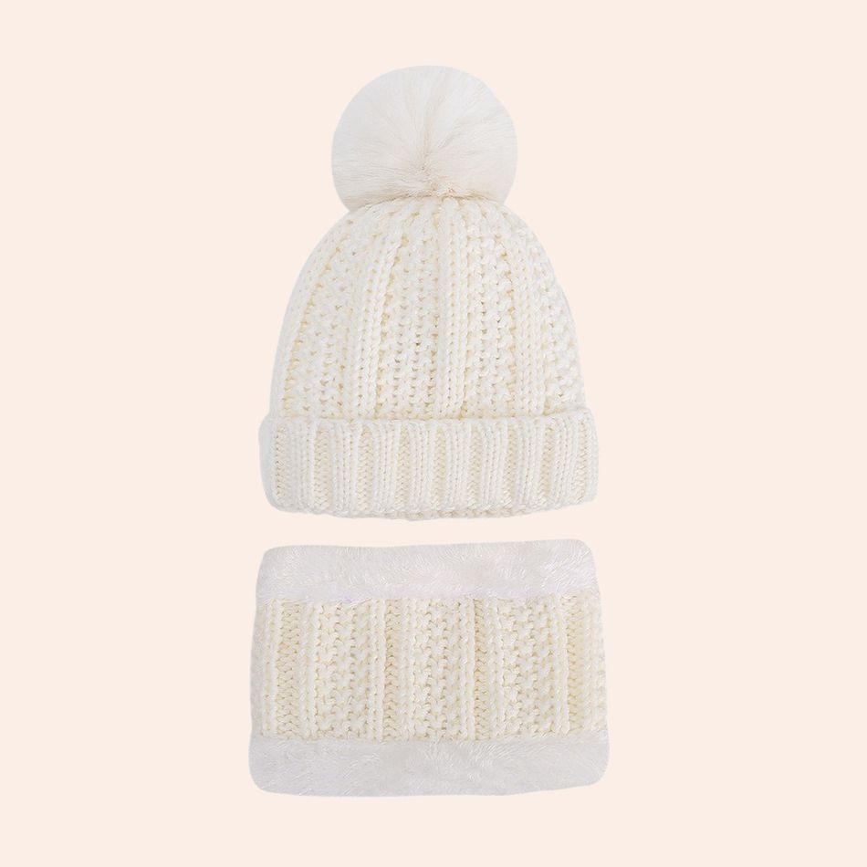 2-pack Baby / Toddler Fleece Lined Knitted Beanie Hat & Infinity Scarf White big image 3