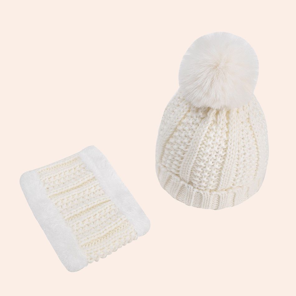 2-pack Baby / Toddler Fleece Lined Knitted Beanie Hat & Infinity Scarf White big image 4