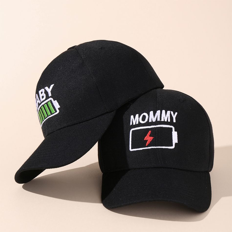 Letter & Battery Embroidered Black Baseball Cap for Mom and Me Black big image 2