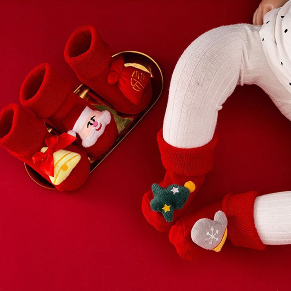 1 Pair Baby / Toddler Christmas 3D Cartoon Decor Non-slip Socks Yellow
