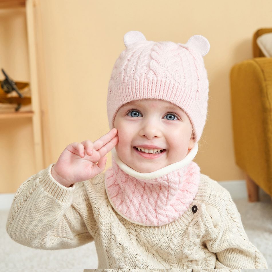2-pack Baby / Toddler Dual Ear Decor Knitted Beanie & Infinity Scarf Set Pink big image 2