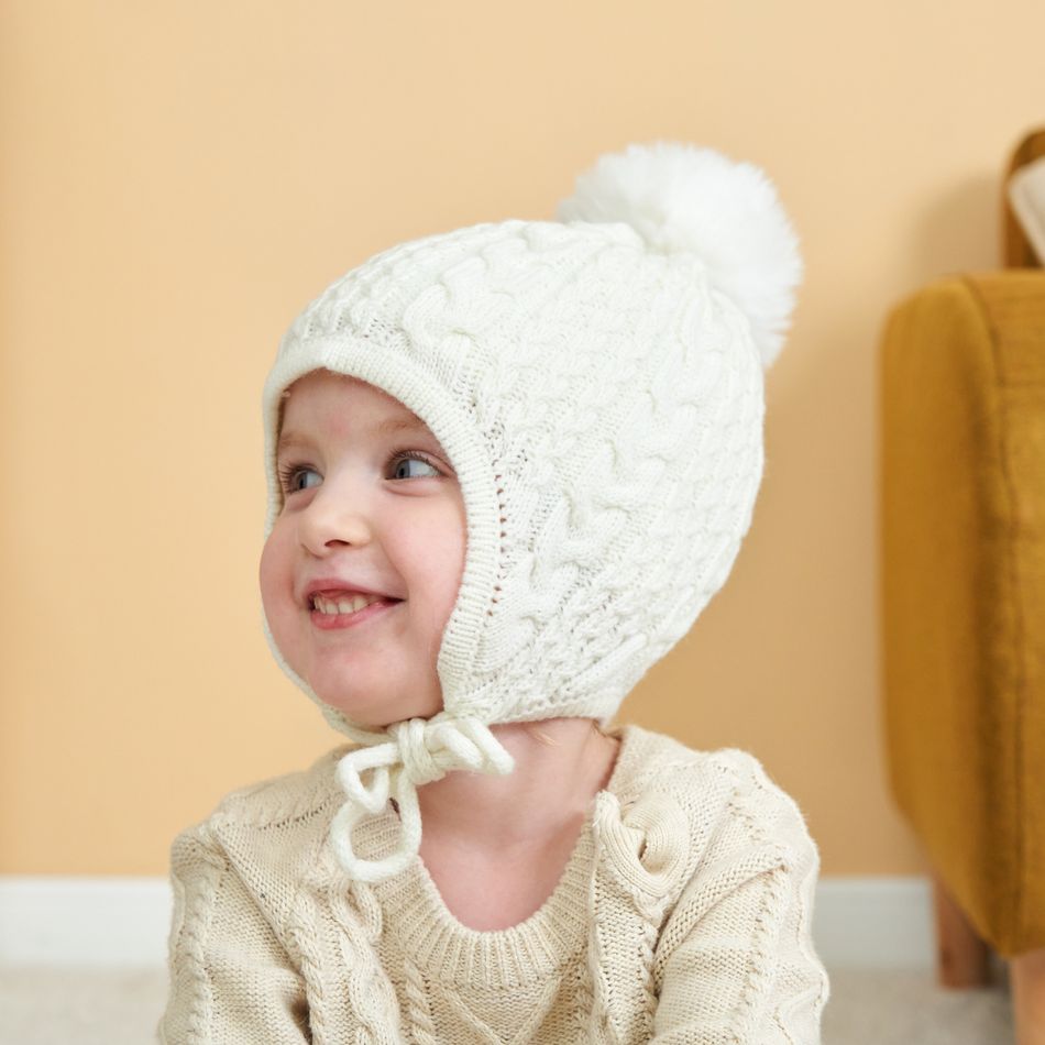 Baby / Toddler Cable Knit Lace Up Beanie Hat White big image 4