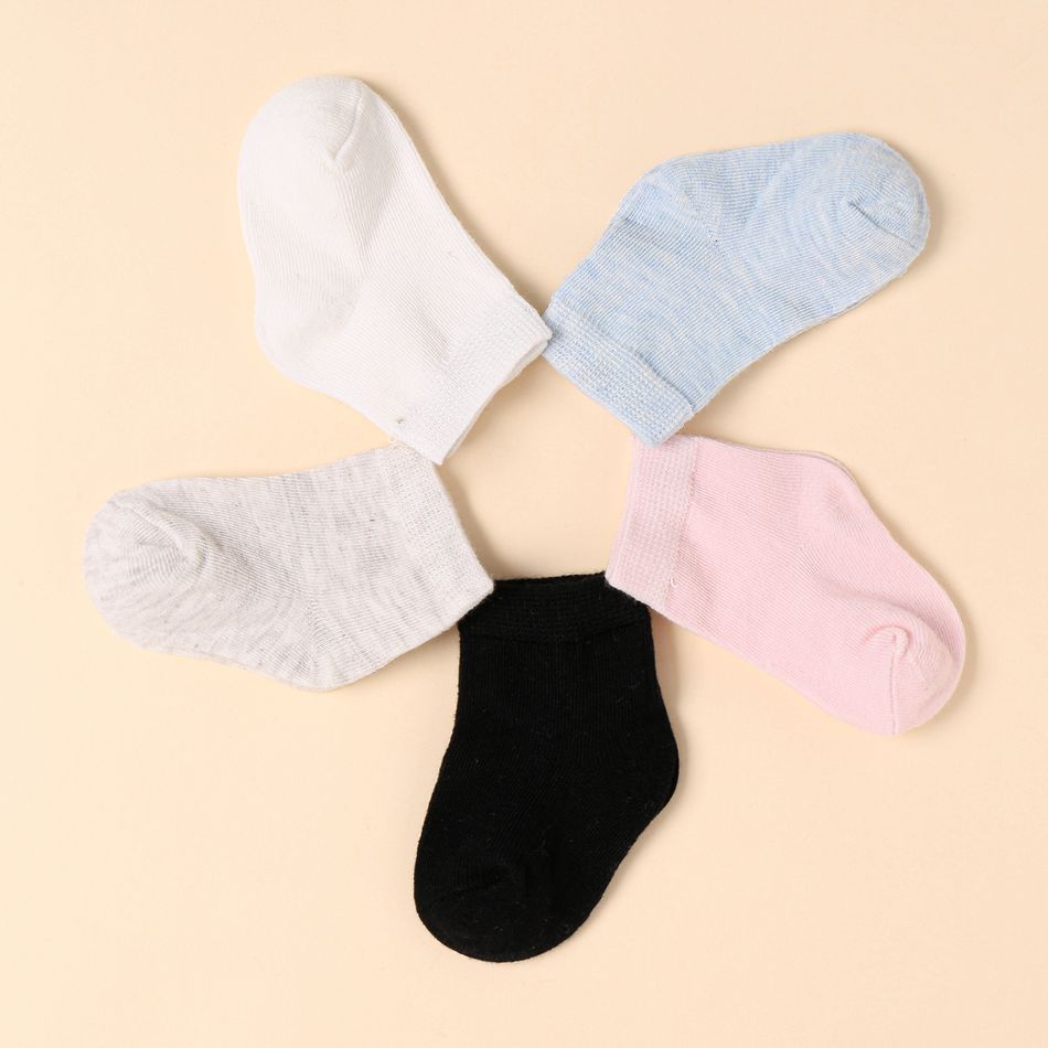 5 pares de meias sólidas para bebê 100% algodão Multicolorido