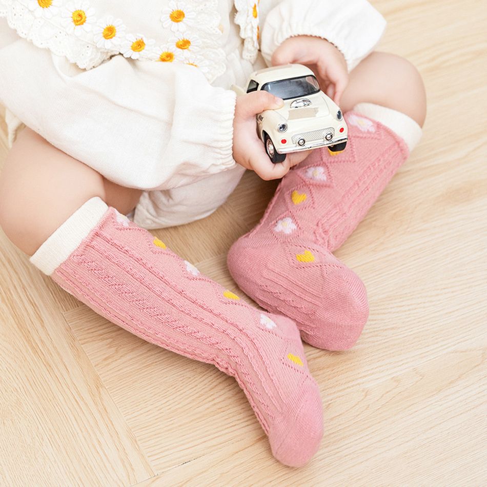 Baby / Toddler Floral & Heart Pattern Long Stockings Pink big image 1