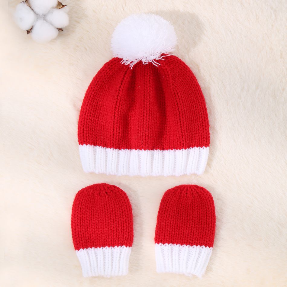 Baby / Toddler Christmas Beanie Hat & Gloves Red big image 3