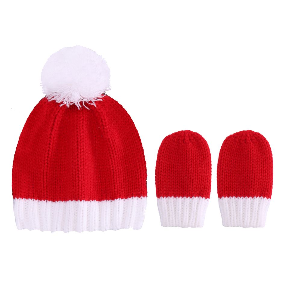 Baby / Toddler Christmas Beanie Hat & Gloves Red big image 4
