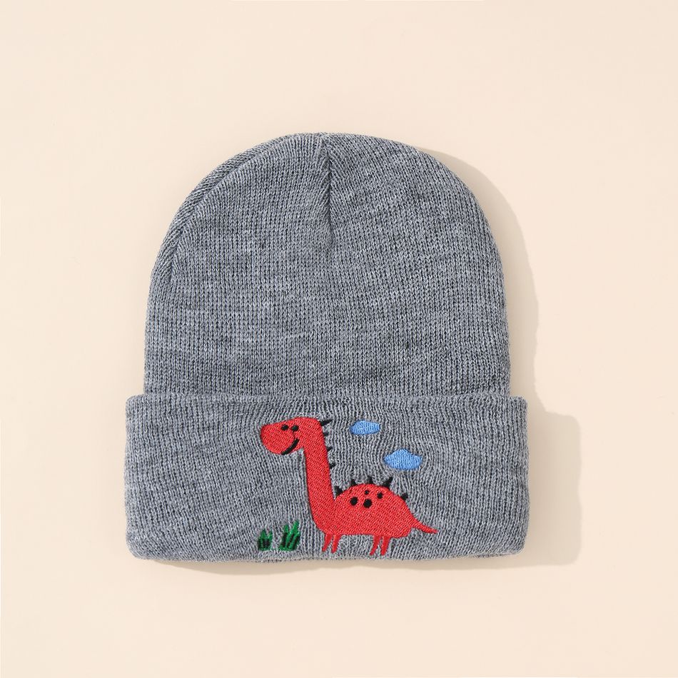 Baby Cartoon Dinosaur Embroidered Beanie Hat Grey big image 4