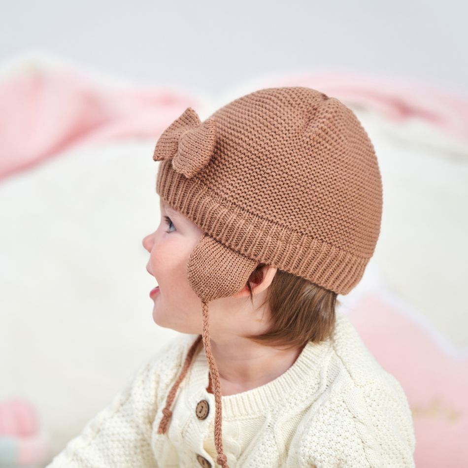 Baby / Toddler Bow Decor Ear Protection Hat Khaki big image 2