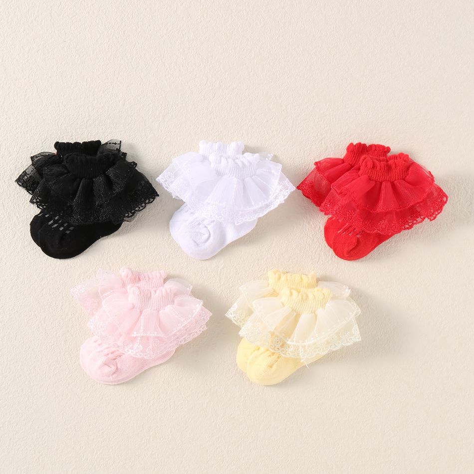 5 Pairs Baby Double Lace Trim Socks Multi-color