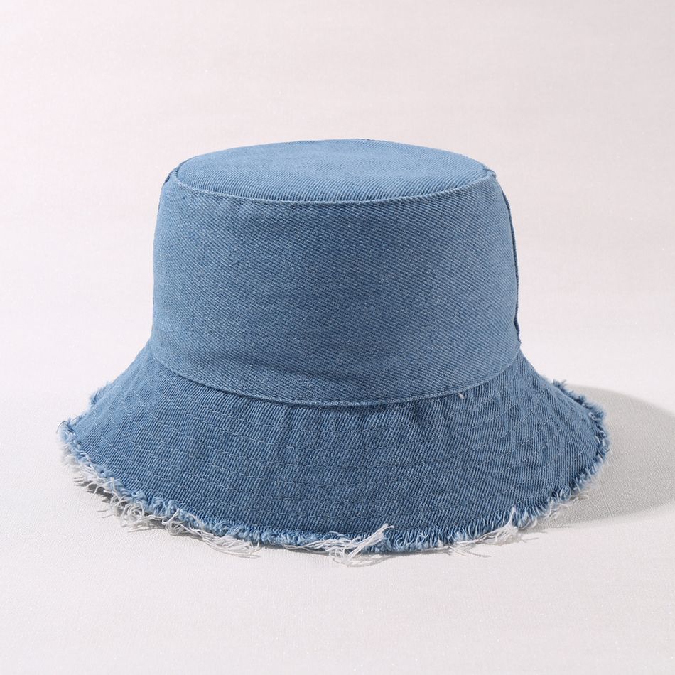 chapéu de balde de brim de borda crua bebê / criança Azul