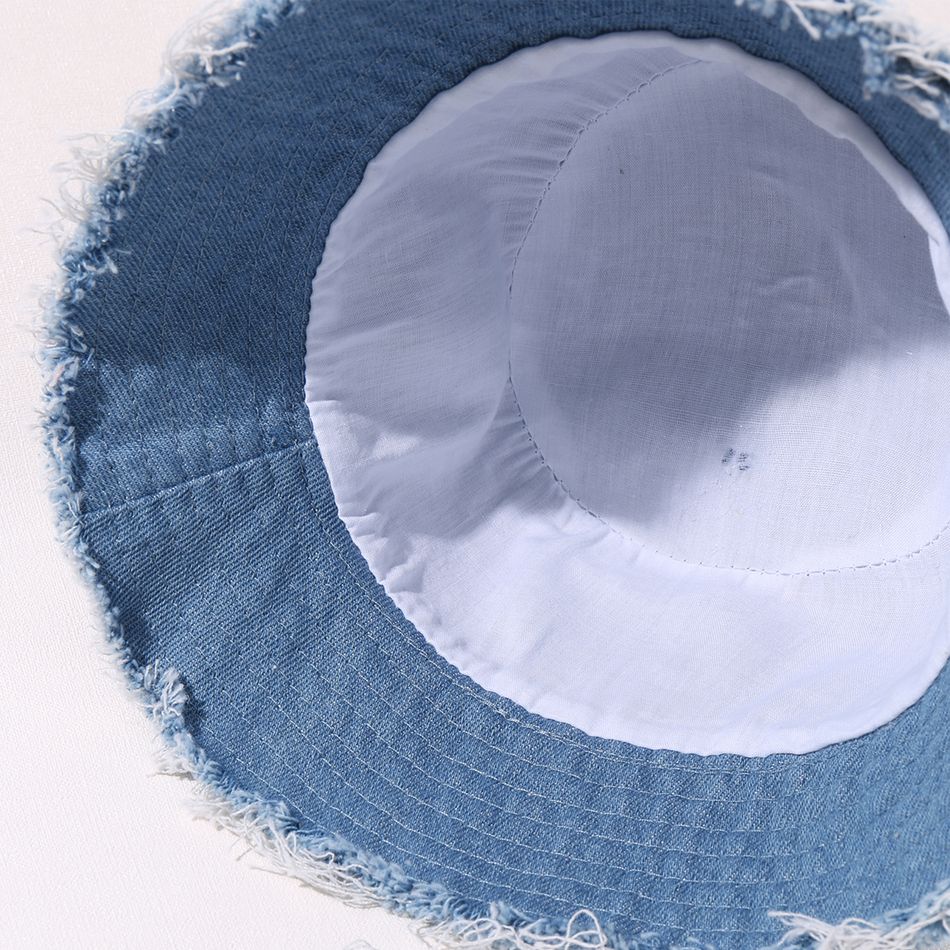 chapéu de balde de brim de borda crua bebê / criança Azul big image 3