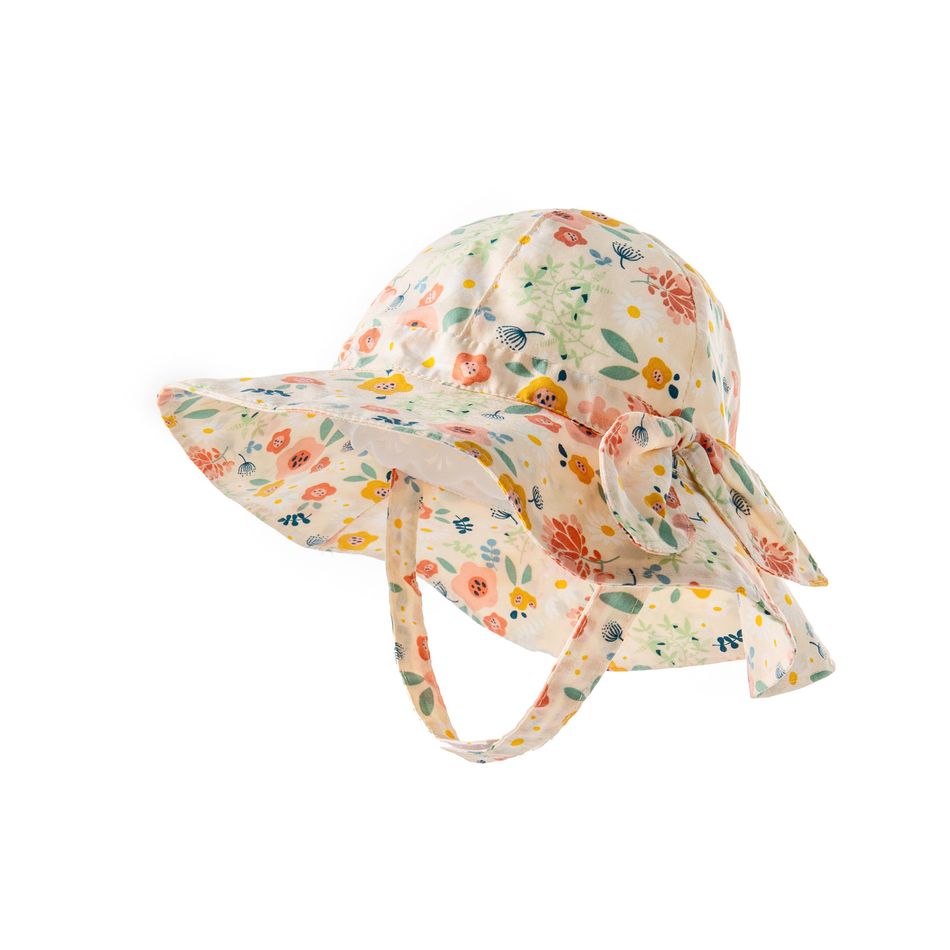 Baby Bow Decor Allover Floral Print Breathable Cotton Visor Hat Multi-color big image 4