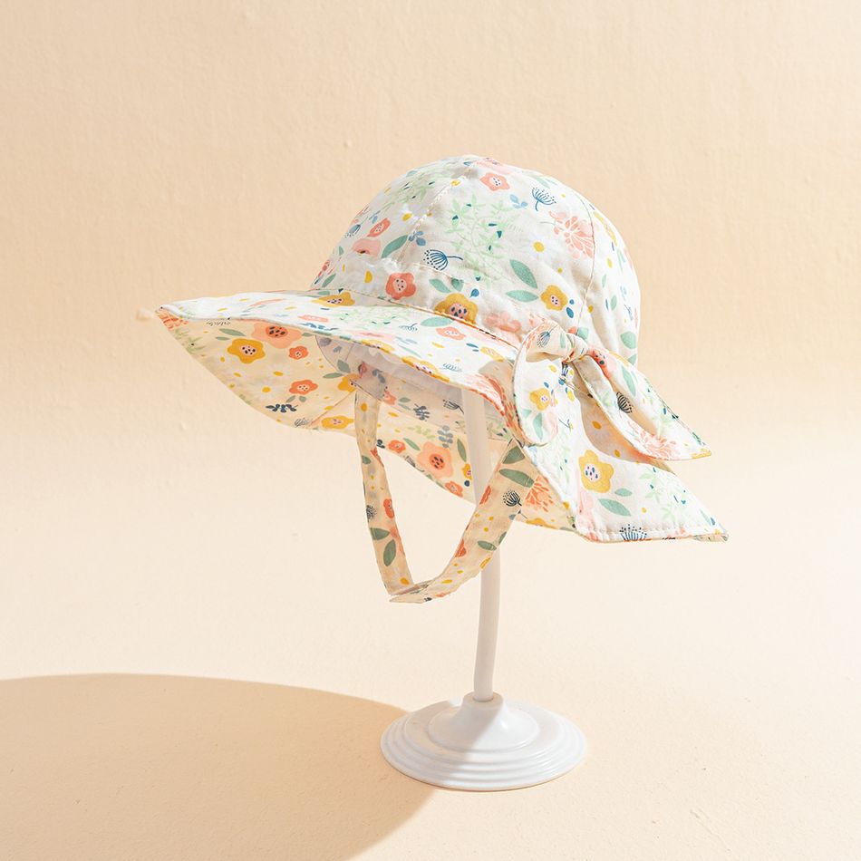 Baby Bow Decor Allover Floral Print Breathable Cotton Visor Hat Multi-color