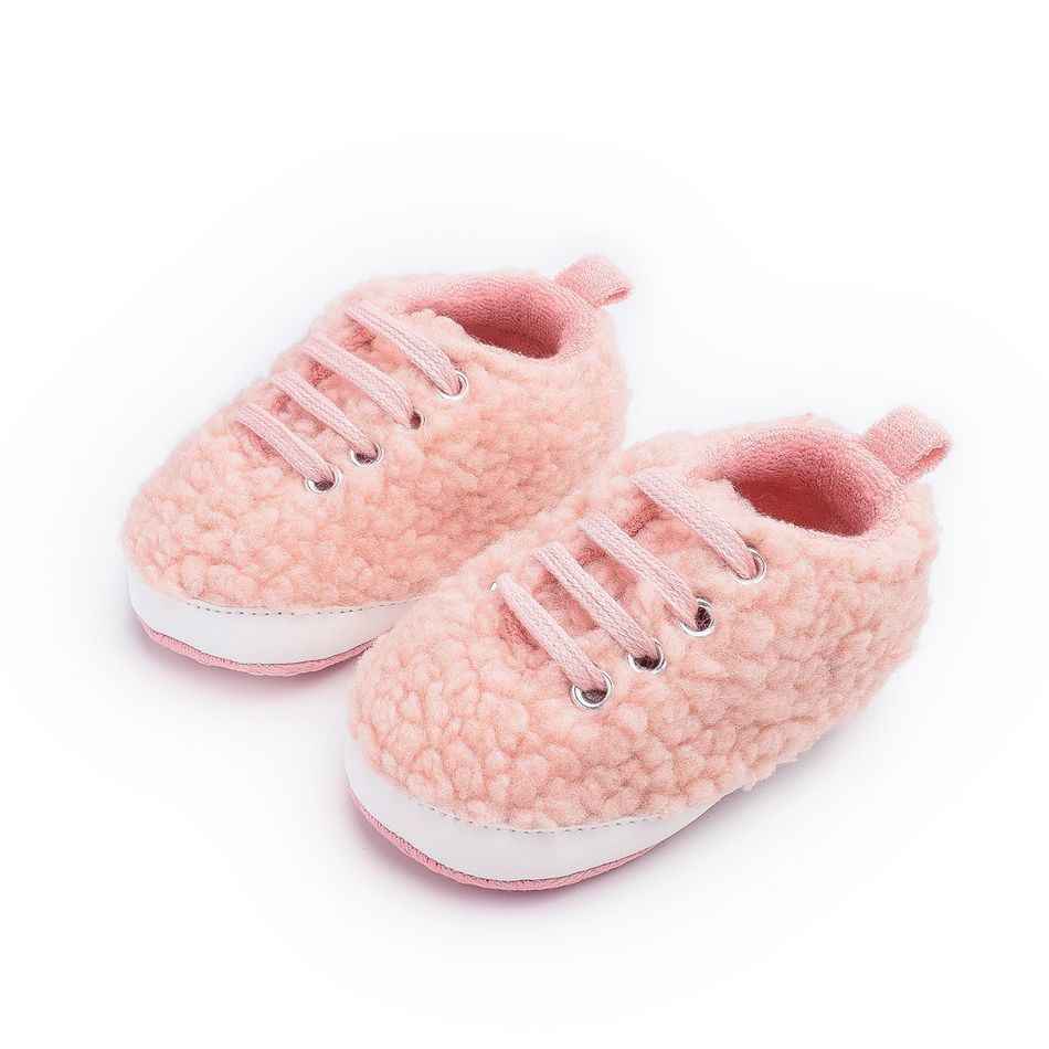 Baby / Toddler Pink Lace-up Fuzzy Fleece Prewalker Shoes Pink big image 2