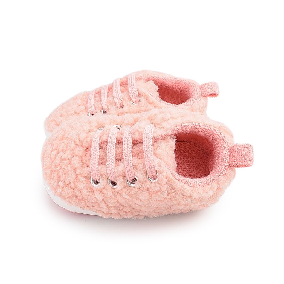 Baby / Toddler Pink Lace-up Fuzzy Fleece Prewalker Shoes Pink big image 3